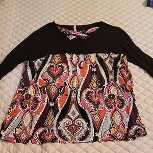 Chic Black and Multicolor Patterned Blouse